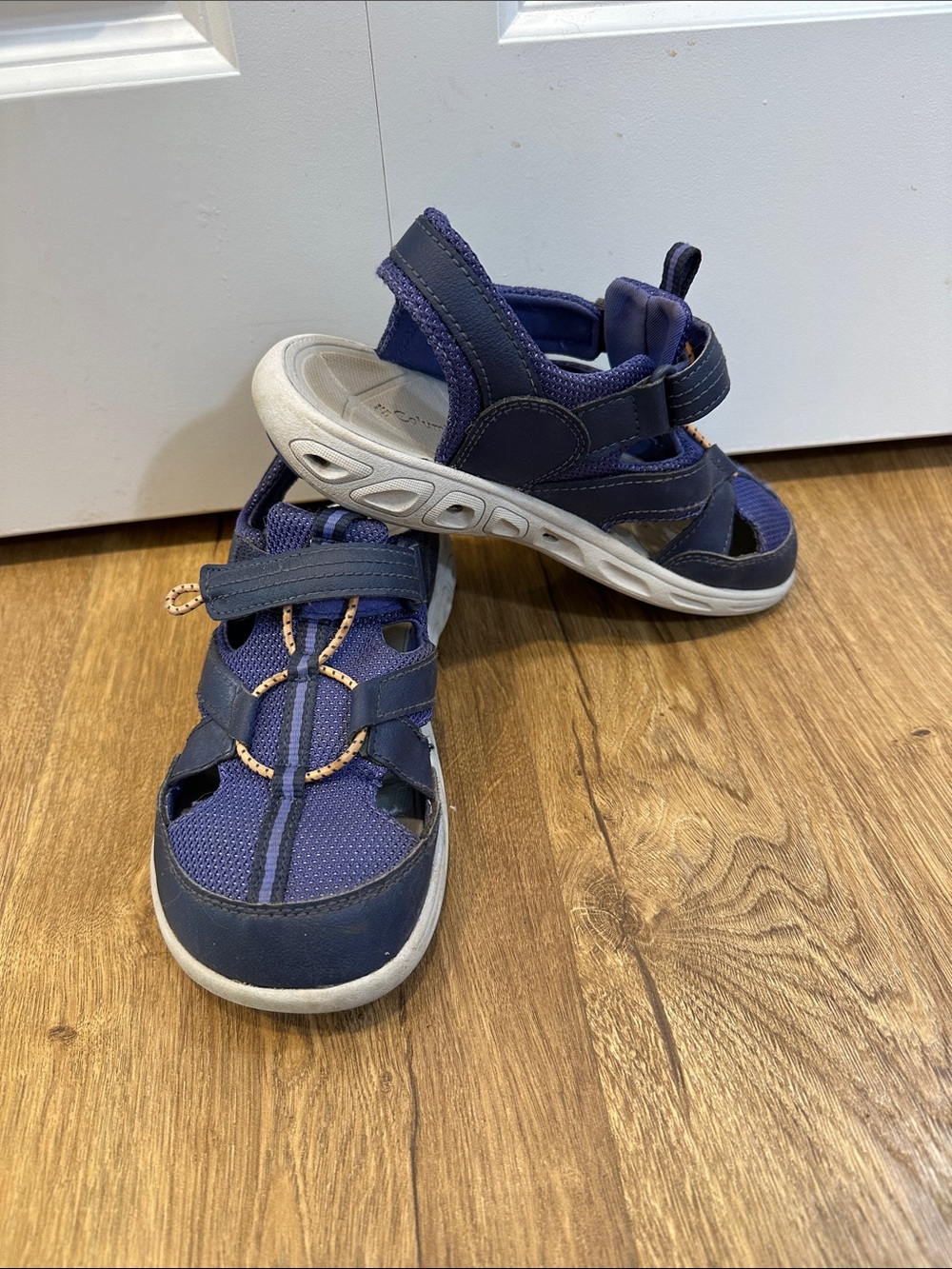 Columbia Navy Blue Kids Sport Sandals with White Soles
